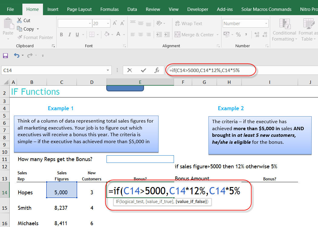 If-Then-Else-Nested If commands in MS Excel 